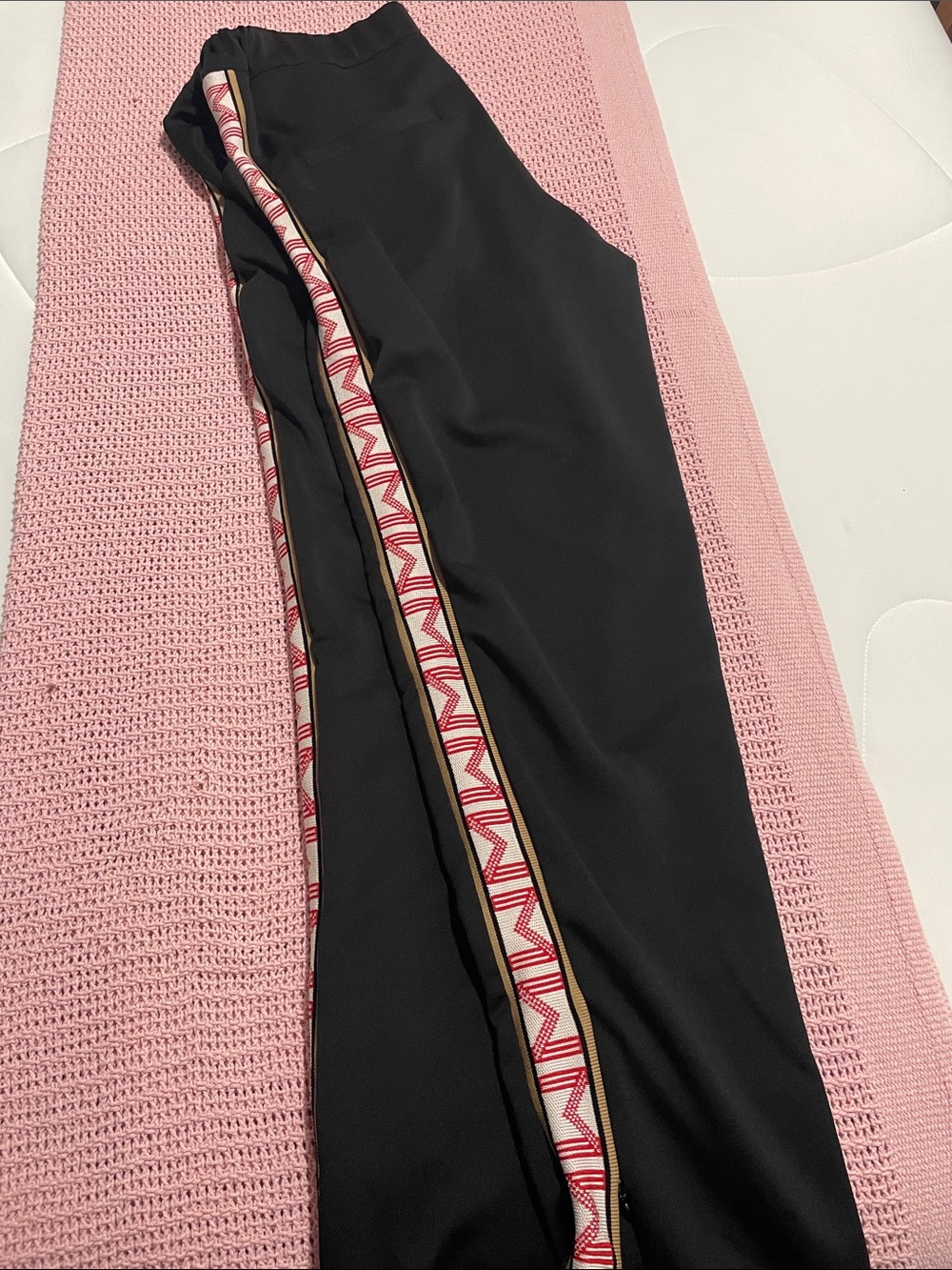 Maje Black Pants with Gold Logo Detail
